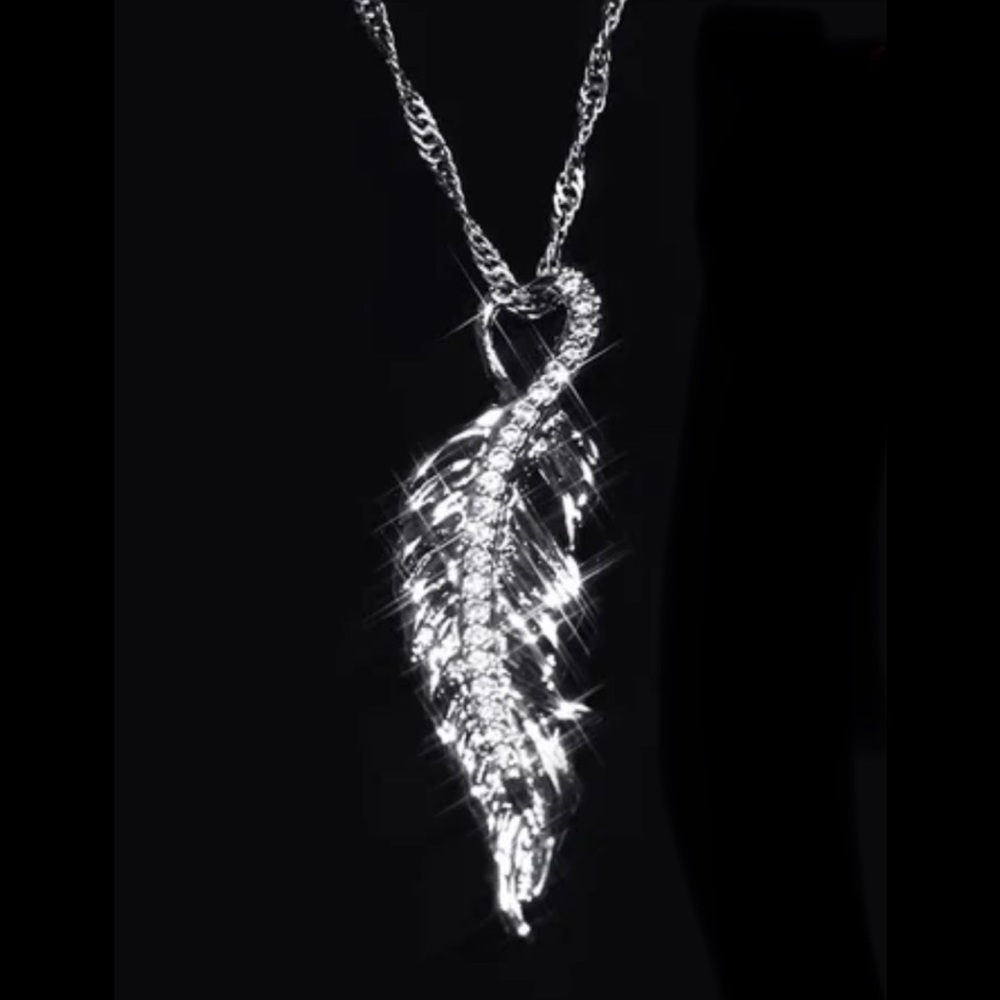 Heart Shaped Diamond Feather Pendant Necklace